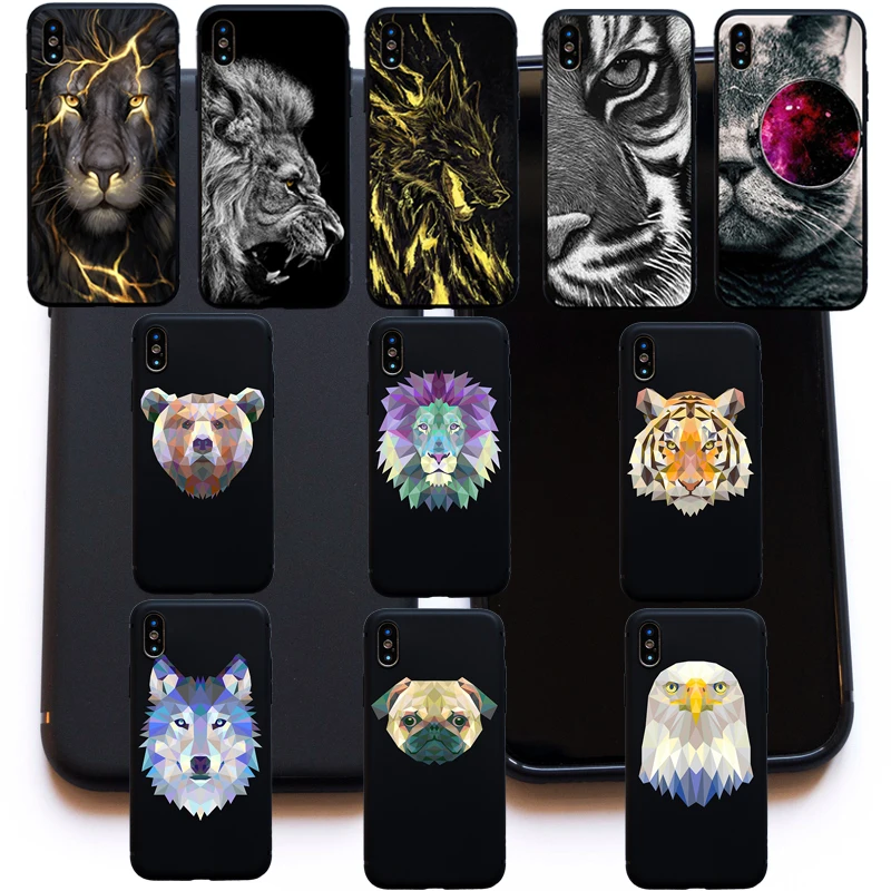 CoolGeometricAnimalsTigerLionBearWolfDogsoftCoverCaseForiphone66sPlus5sSE87PlusXXSMaxXRFundaCoqueCase