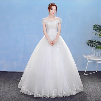 

Ball Gown Wedding Dress 2019 New Long Bride Dress Off Shoulder Sequin Lace Robe Mariage 2018 Bridal Gowns Cheap In Stock