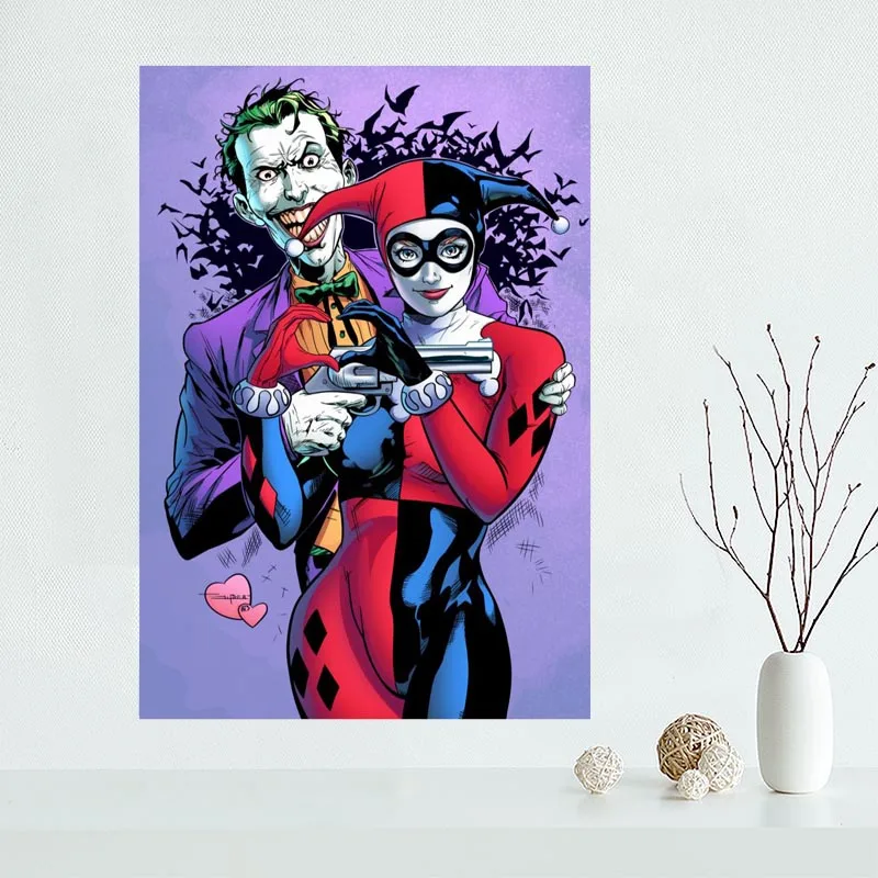 

Nice Custom The Joker and Harley Quinn Canvas Poster Print painting Art Wall Silk Poster cloth print DIY Fabric Poster Y.18