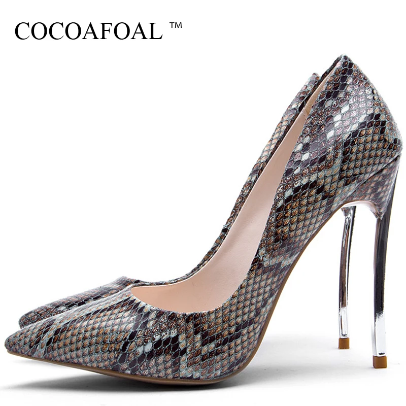 

COCOAFOAL Woman High Heels Shoes Sexy Plus Size 33 - 43 Pointed Toe Snakeskin Shoes Party Stiletto Brown Gray Apricot Sexy Pumps