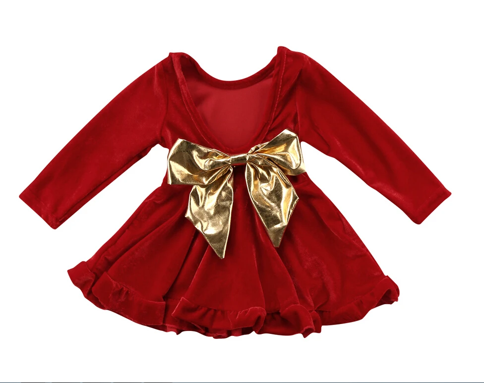 

Cute Red Velvet Back Big Bowknot Dresses Baby Girls Princess Dress Spring Kids Girl Party Prom Pageant Velvet Dress Outfits