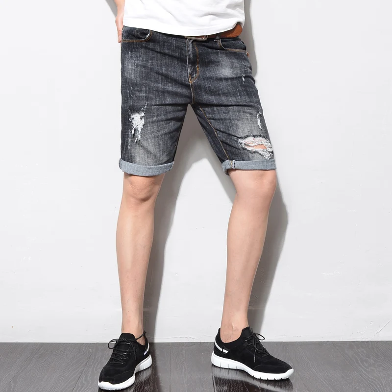 

2019 summer new brand men's stretch hole short jeans men's fashion casual Slim high quality stretch five points denim shorts