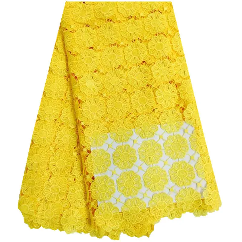 

2018 Wholesale Price Yellow Color Nigerian Lace Cord Lace Fabric Embroidered African Guipure Lace For Wedding Party Dress 227