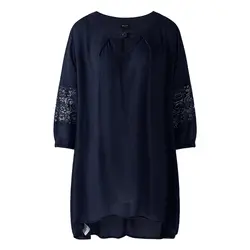 2019 Для женщин блузки мод, кружева лоскутное пикантные топы, футболки с длинными рукавами и круглым вырезом Длинные Свободная рубашка