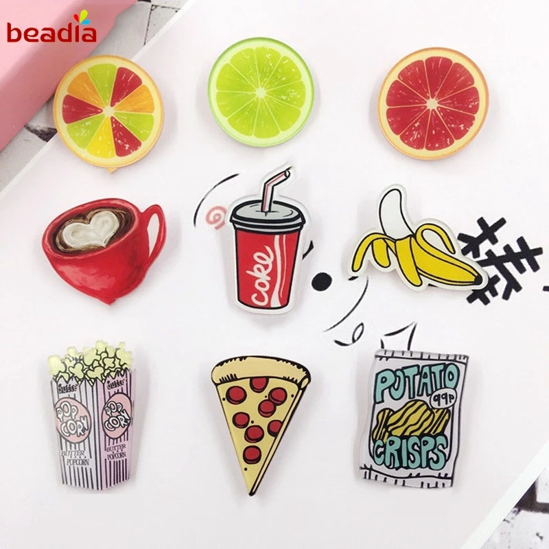 

1 pcs/bag Cute Acrylic Badges Pins Decorating Badge Backpack Fruit Pizza Backpack Pin Button Acrylic Brooch For Clothes/Bag/Shoe