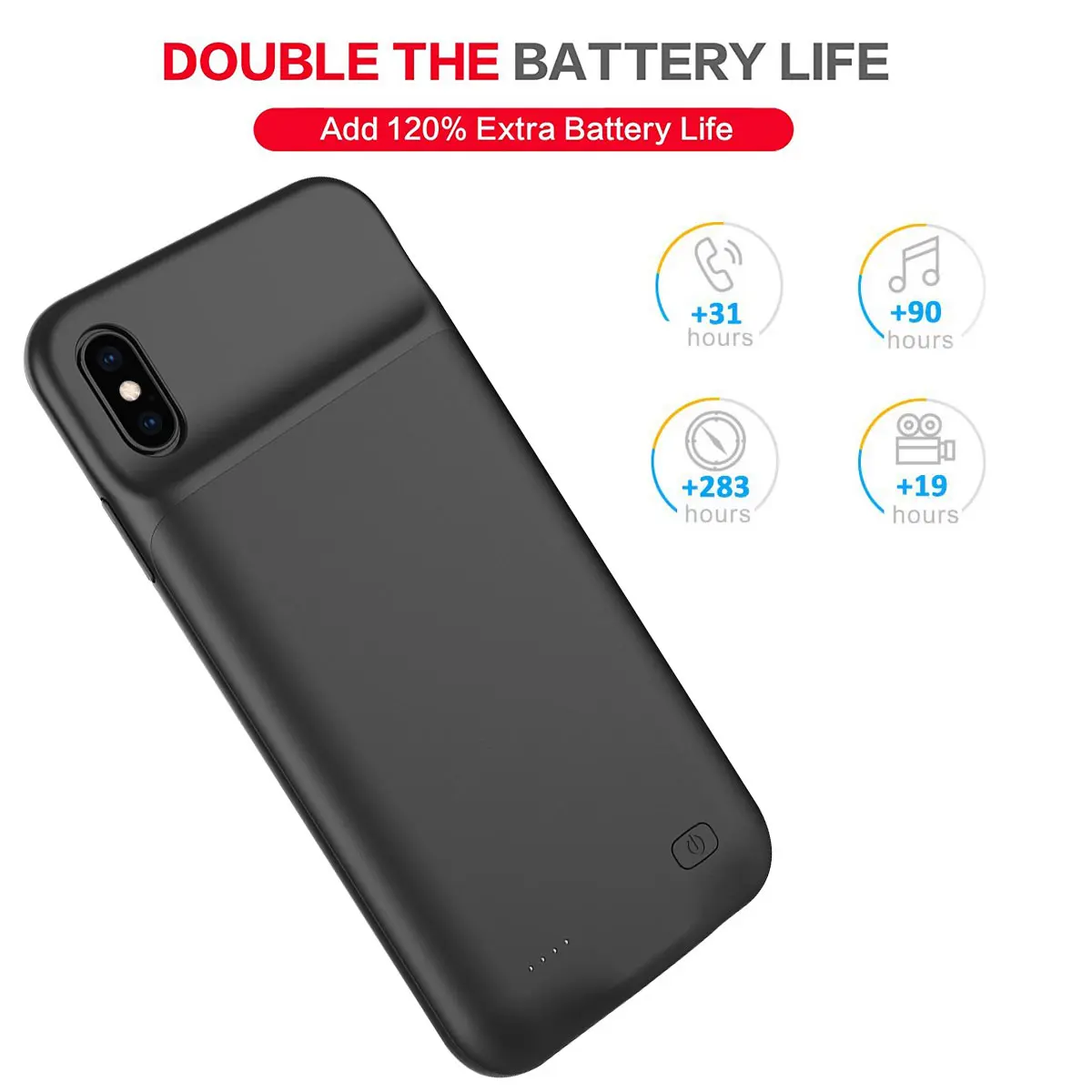 For iPhone Xs Max 5200mAh Battery Charger Fitted Bumper Case with Audio Spare Charger Power Bank Case Phone Protective Cover