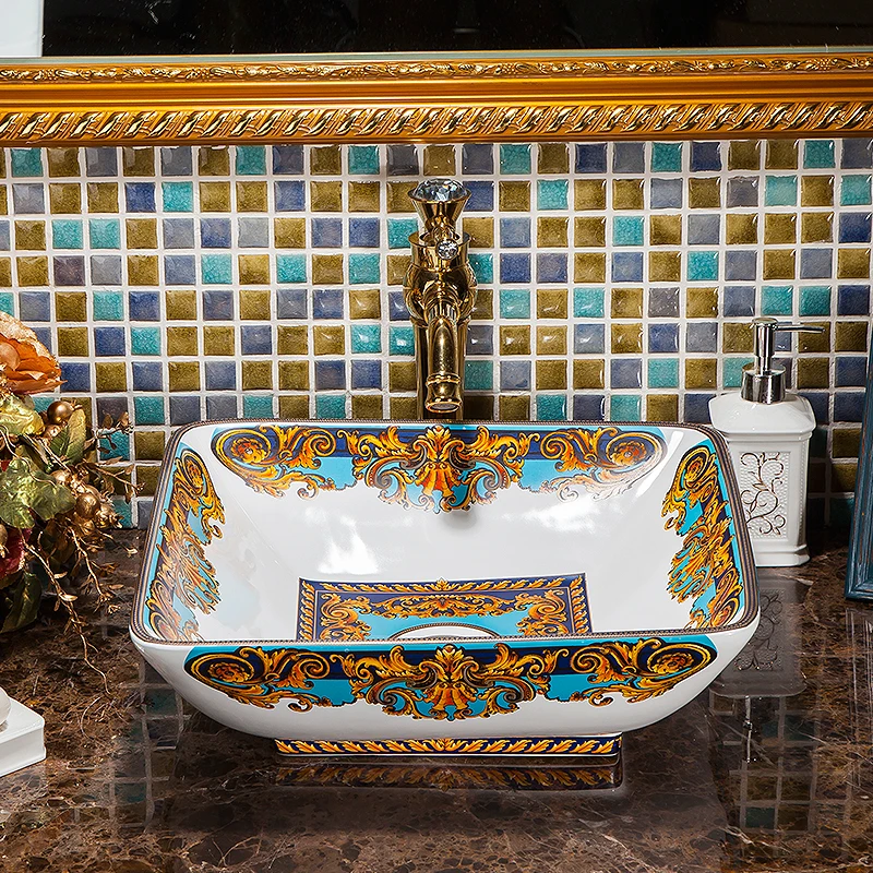 Europe Artistic Painting Porcelain Art Countertop Washnasin Ceramic