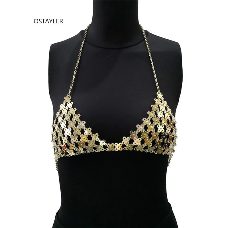 

Gold-plating Alloy Mesh Body Chain For Women Sexy Beach Chain Breast Bikini Rhinestone Statement Summer Club Dance Chain Jewelry
