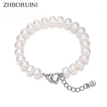 

ZHBORUINI 2019 Charm Bracelet Pearl Jewelry 925 Sterling Silver Oblate Love Button Bracelet Freshwater Pearl Bracelet For Women