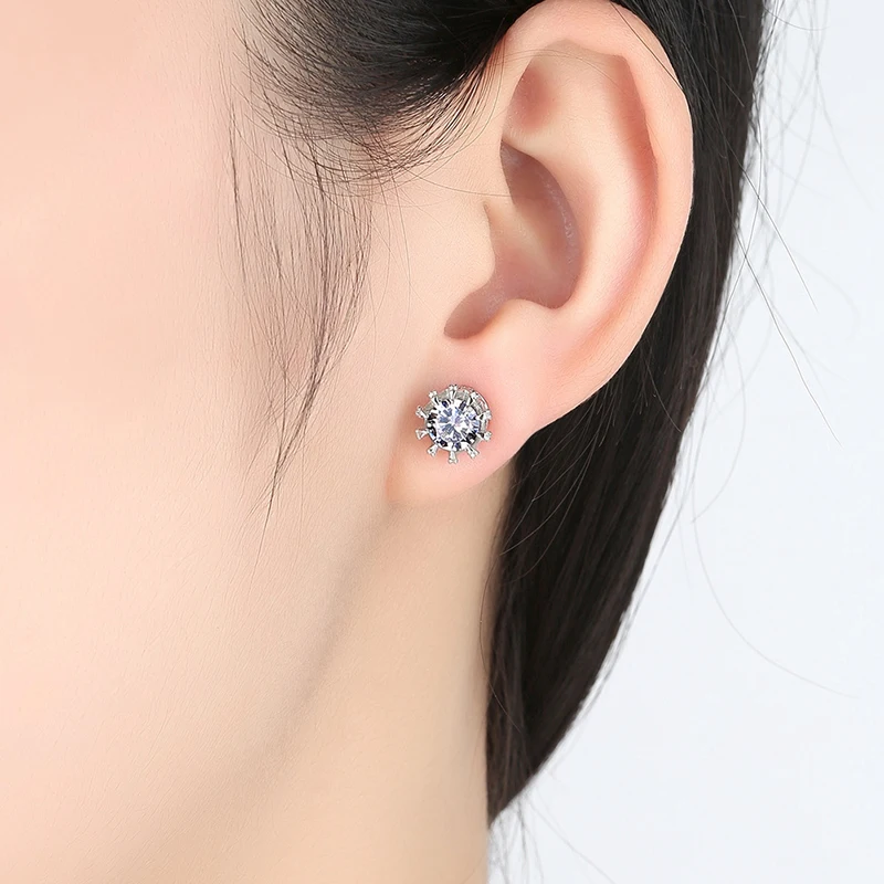 White Gold Color Round Cupid Cut Zircon CZ Small 8MM Stud Earrings Pendant Necklace 6-9 Size Ring Jewelry Sets for Party Gift Fashion Jewelry