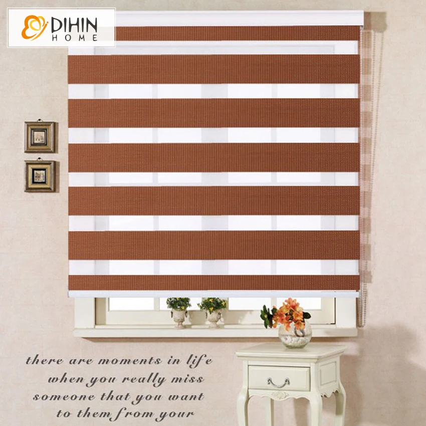 

DIHIN HOME Custom Made Blackout Double Layer Roller Zebra Blinds Window Curtains for Living Room 10 Color Available