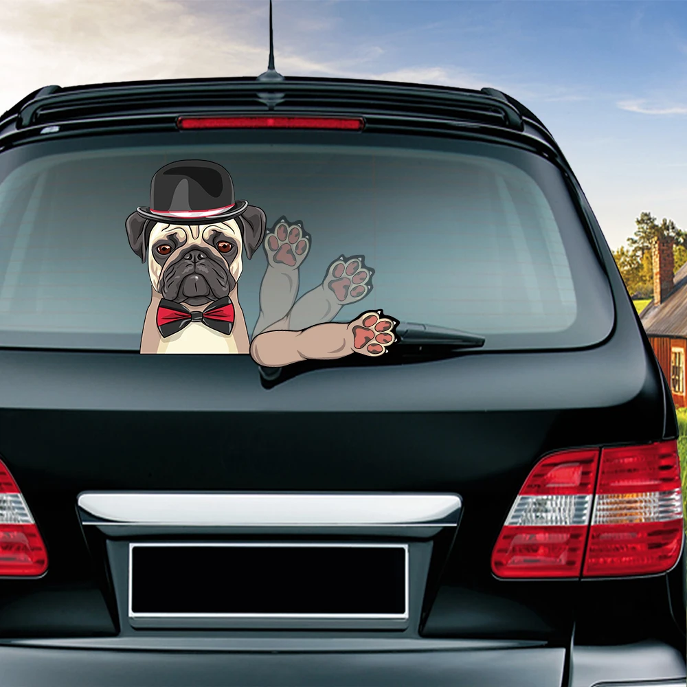 

A Dog in a Black Hat Removable Car Styling Waving Wiper Stickers and Decals PVC Rear Window Windshield Stickers Auto Accessories