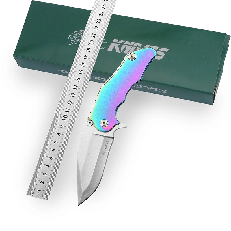 

Stainless Steel Folding Blade Knife Plating Titanium Multicolor Handle Hunting Tactical Knife Outdoor Camping Survival Tool