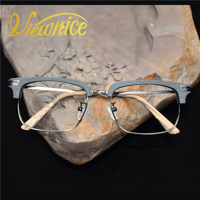 

2017 New Men's goggles frame Retro Transparent Women frames Wood Grain Nerd glasses Patchwork Square Brill Lady Eyewear