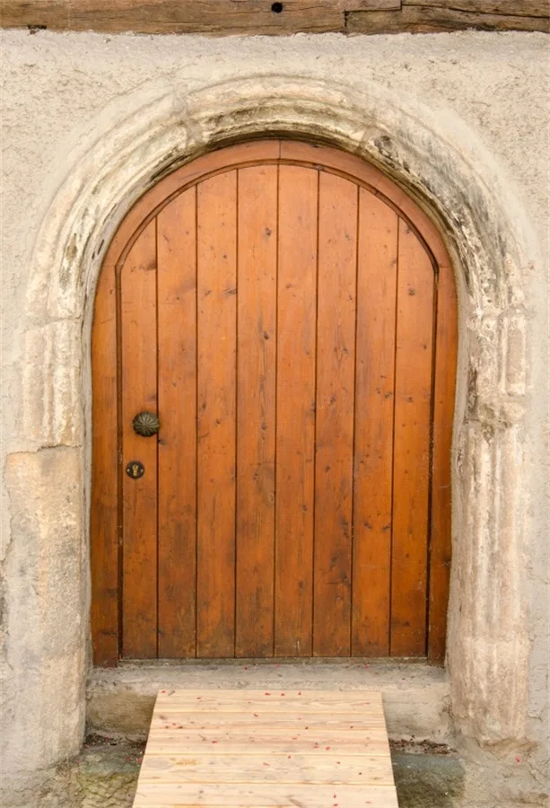 Laeacco Old Arch Wooden Door Scenic Photography Backdrops Vinyl Photo