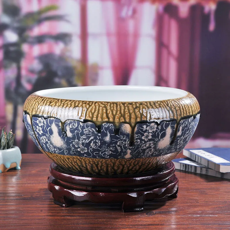 

Ceramic Porcelain Flower / Fish Nursery Bowl with Floral Pattern Leaking Glazed for Traditional Chinese Syle Home Decoration