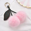 Fashion New Cute Fluffy Artificial Rabbit Fur Ball Pompom Leaf Keychain Cherry Key Chain Handbag Pendant Car Key Chain Ring ► Photo 3/6