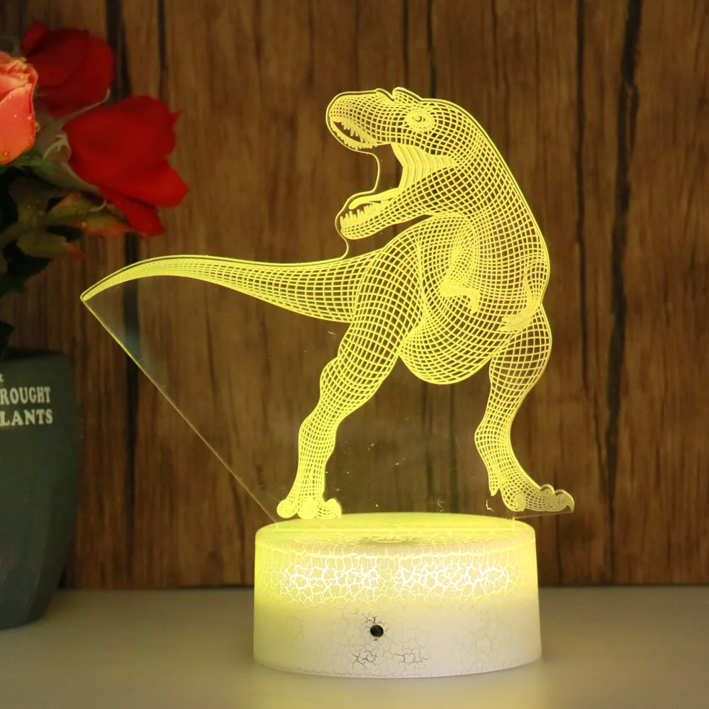 

Free Shipping Dinosaur 7 Colors Touch Crack Base Cool 3D Night Light LED Usb Illusion Kid Baby Bedroom Light Party Xmas Decor