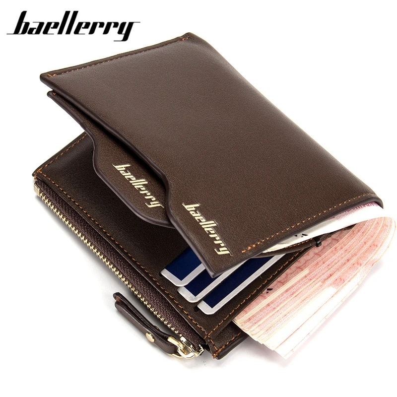 

Baellerry New Designer Men's Wallets Soft Quality PU Cross Black Vertical Brown Driver's License ID Cards Holder Letter Wallet