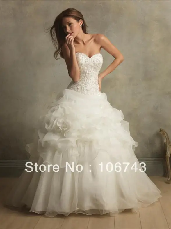 

dress for wedding Free shipping new fashion 2014 white long organza bridal gown lace embroidery sleeveless wedding gowns dresses