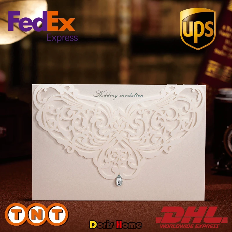 

Hot Classic Style Laser Cut Flower with Rhinestone Wedding Invitation Card,Printable & Customizable,50pcs/lot