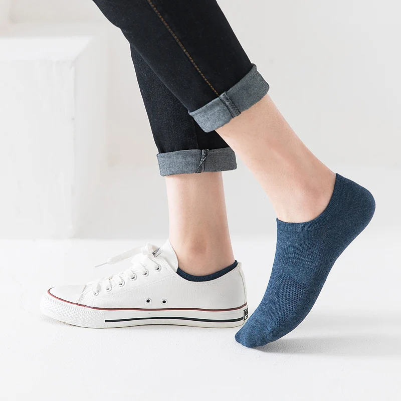 

100% Cotton Mesh Thin Boat Sock Ankle Short Summer White Black Breathable Male Soft Crew Socks 1Pair