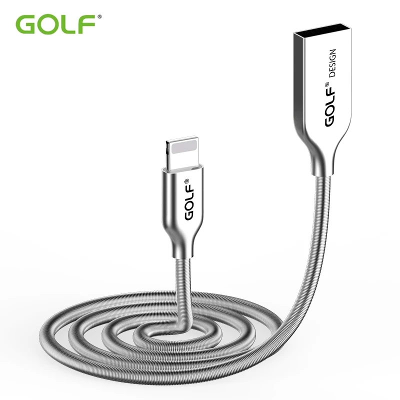 جولف 1 m المعادن الربيع USB كابل شحن ونقل بيانات تزامني ل فون 6 S 6 7 8 زائد X XR XS ماكس SE 5 S 5C 5 شاحن USB للهاتف المحمول كابل