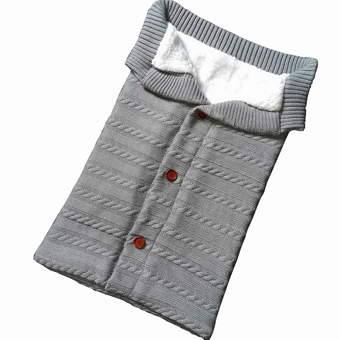 Детский спальный мешок, конверт, зимний детский спальный мешок, муфта для коляски, вязаный спальный мешок для новорожденных, пеленка, вязаная шерстяная, Slaapzak - Цвет: Light Grey