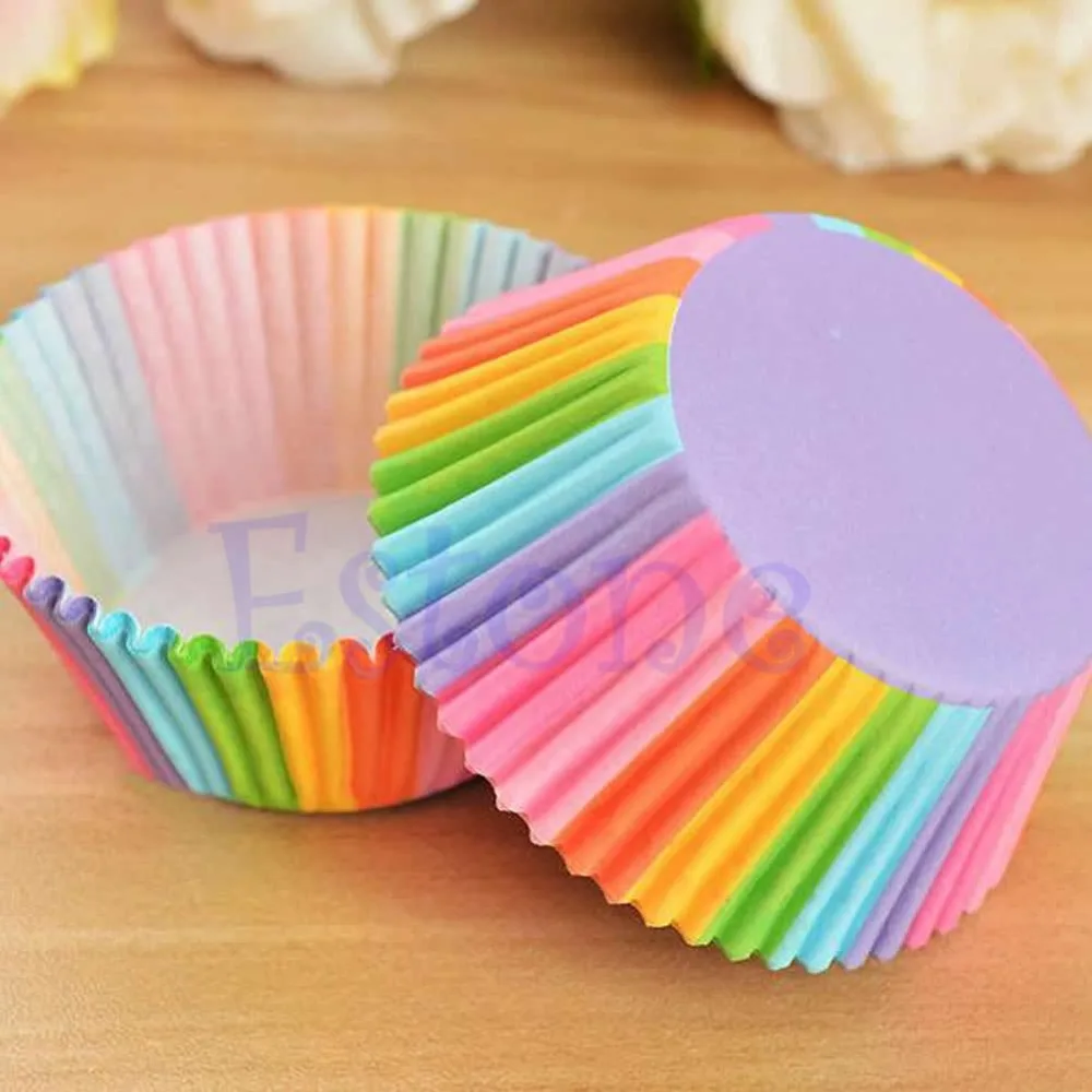 Buy 100pcs Colorful Rainbow Paper Cake Cupcake Liners