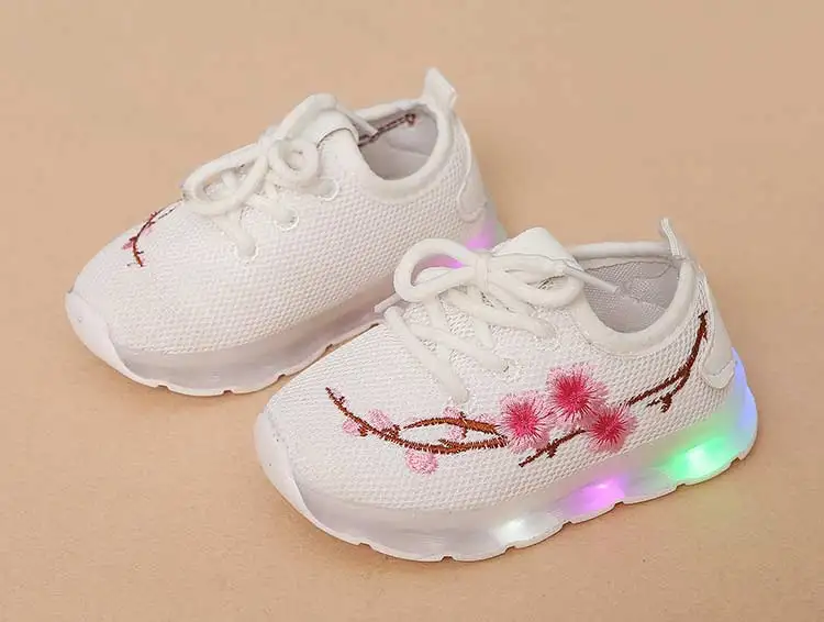 Kids sneakers 2019 new breathable solid mesh girls & boys casual shoes lighted floral children shoes lace-up sneakers (15)