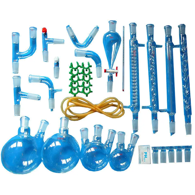 

New 35 Pcs Lab Essential Oil Steam Distillation Organic Chemistry Apparatus Glassware Kit w/24/40 Joint Separatory Funnel