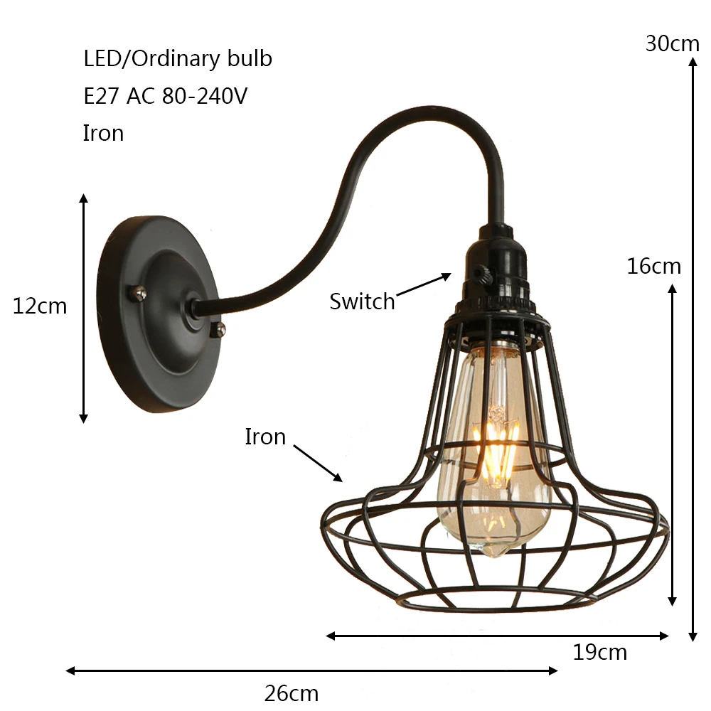 Новинка Железный нарисованная страна черный настенный светильник светодиодный E27 Ретро промышленный настенный светильник для путь проход коридор гостиная отель