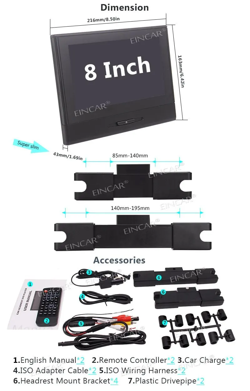 Best Headrest dvd players HD 1080P LCD Screen Backseat Monitors Rearseat CD/USB/SD Video Music Players FM Two Wireless IR Headphones 5