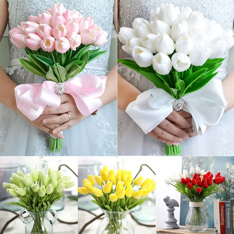 

1pcs mini tulip flower real touch wedding flower bouquet artificial silk flowers for home party decoration