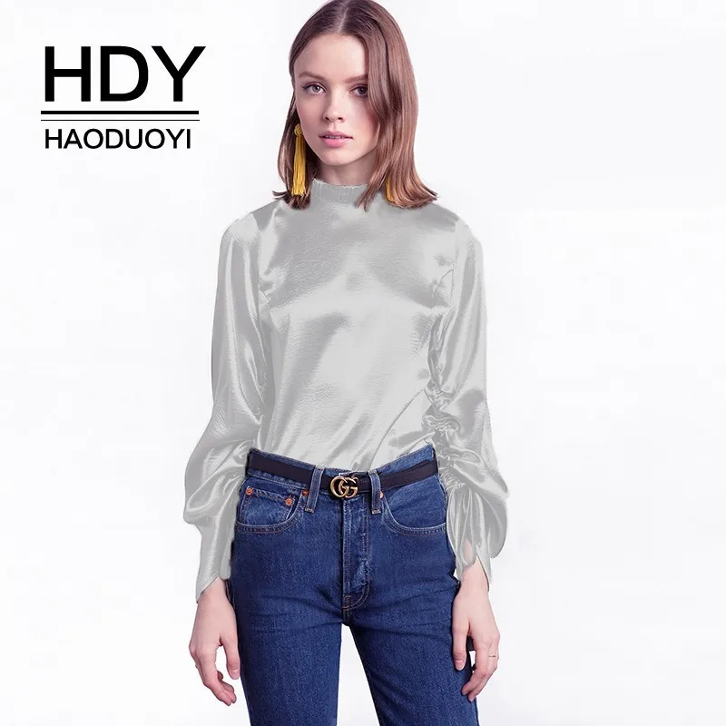 Блестящая сатиновая рубашка HDY Haoduoyi простой модный дизайн уличный стиль стоячий