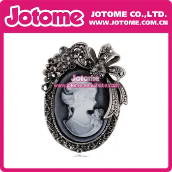 

Retro Ancient silver Plated Rhinestone Cameo Brooch Pin for Jewelry
