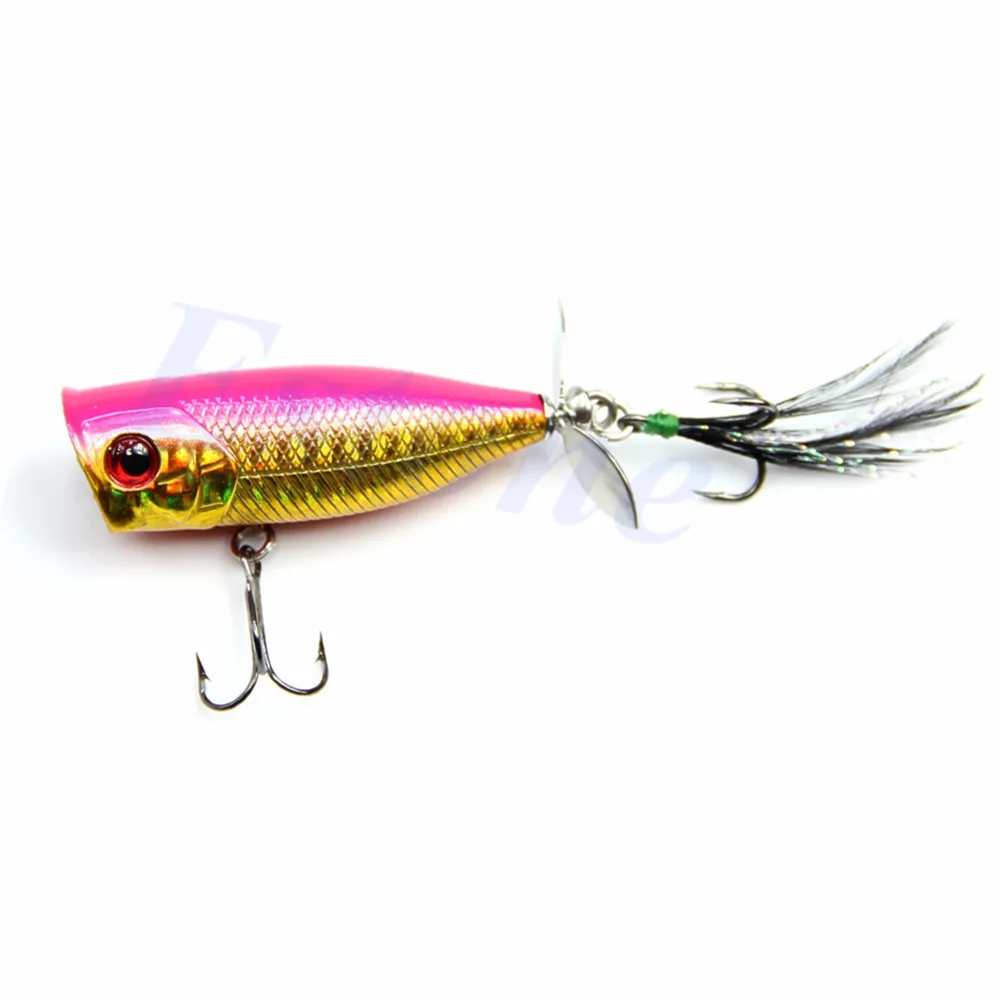 Propeller Feather Popper Lure Crankbait Sharp Hook Tackle Treble