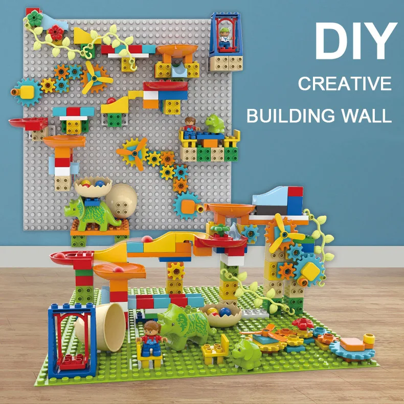 

Slideway Building Blocks Wall Large Size Marble Racing Block Slide Ball Track Brick Two Creative Ways of Toys For Children Gifts