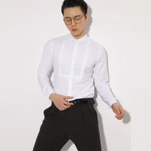 Мужская одежда Новое поступление Модная винтажная королевская благородство плиссированная белая рубашка мужская с длинным рукавом тонкая рубашка певица костюмы