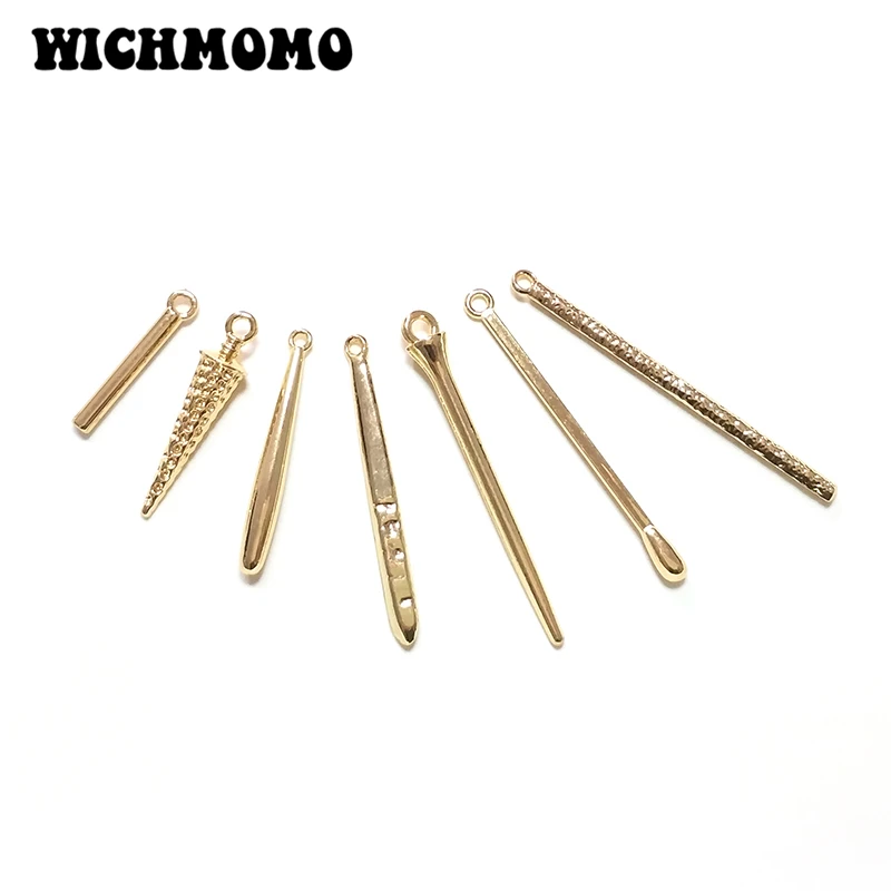 

New Fashion 10 Pieces 7 Styles Gold Zinc Alloy Aciculiform Slender Long Charms Pendants for DIY Jewelry Accessories PJ483