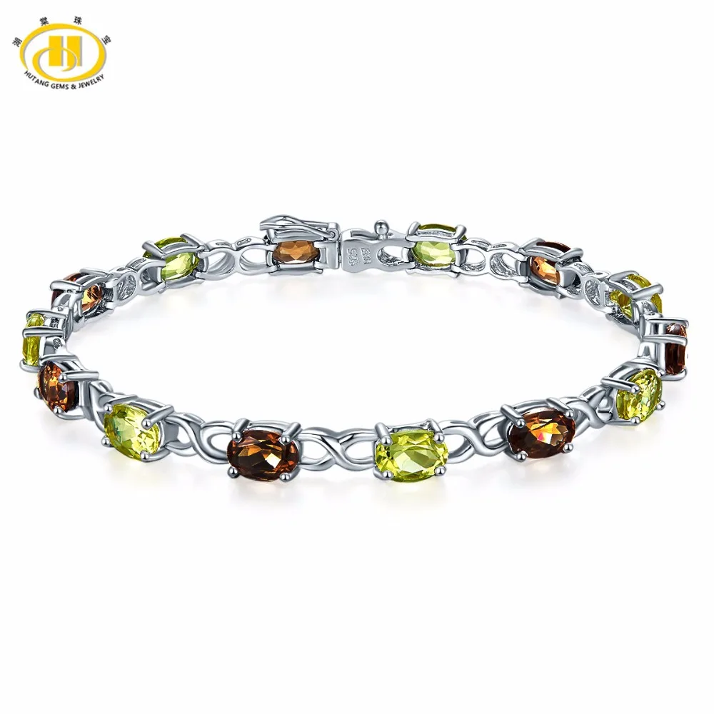 Hutang Natural Gemstone Smoky Quartz & Lemon Quartz Solid 925 Sterling Silver Bracelet Fine Jewelry For Women's Gift 2017 NEW