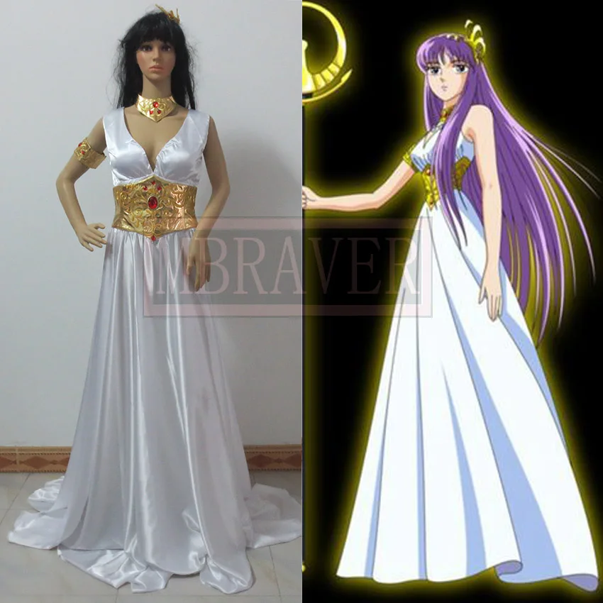 Бесплатная доставка Saint Seiya Legend of Sanctuary Косплей Костюм костюм Афина платье все