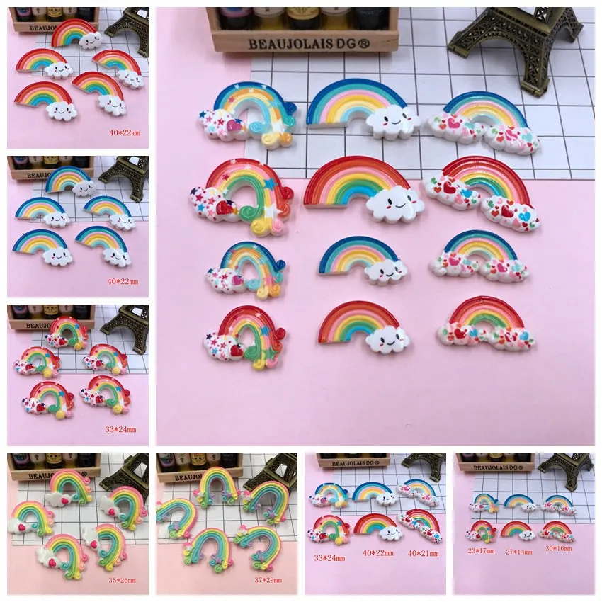 

5pcs/lot Kawaii Adorable Heart Rainbow, Resin Flat back Cabochons for Hair Bow Center, Phone Decoration,DIY