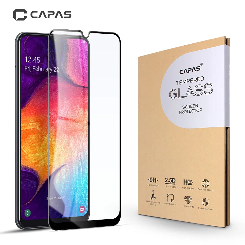 

For Samsung Galaxy A50 Glass Full Coverage film for Galaxy A30 A90 Tempered Glass Screen Protector Shockproof Protective Film