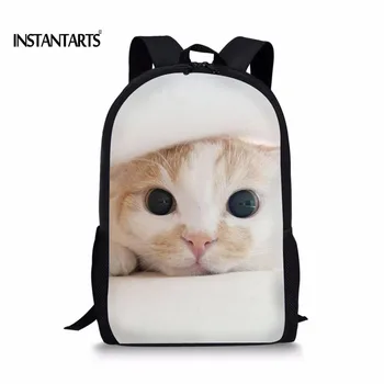 

INSTANTARTS Cute Cat Pattern Children School Bags 3D Animal Printed Bookbags for Primary School Satchel Girls Shoulder Schoolbag