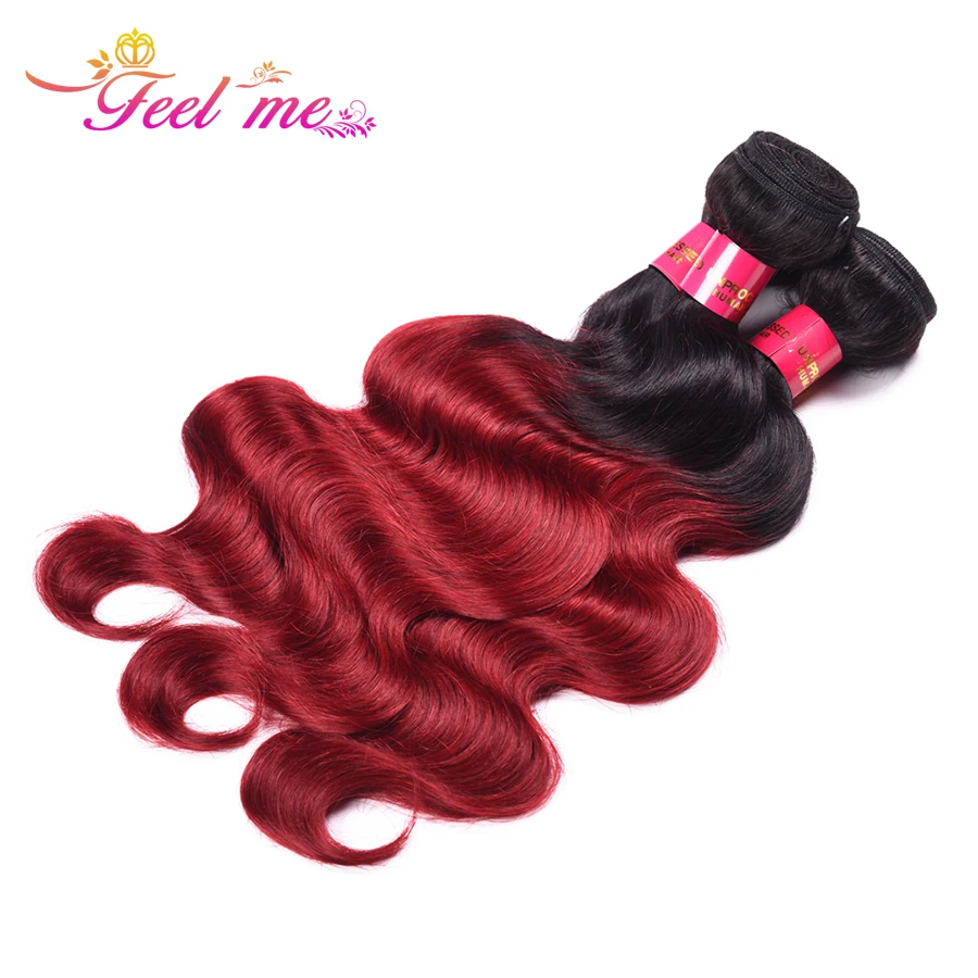 Paquetes de extensiones de cabello humano Ombre 3 paquetes de pelo rojo 1 b/Borgoña no remy