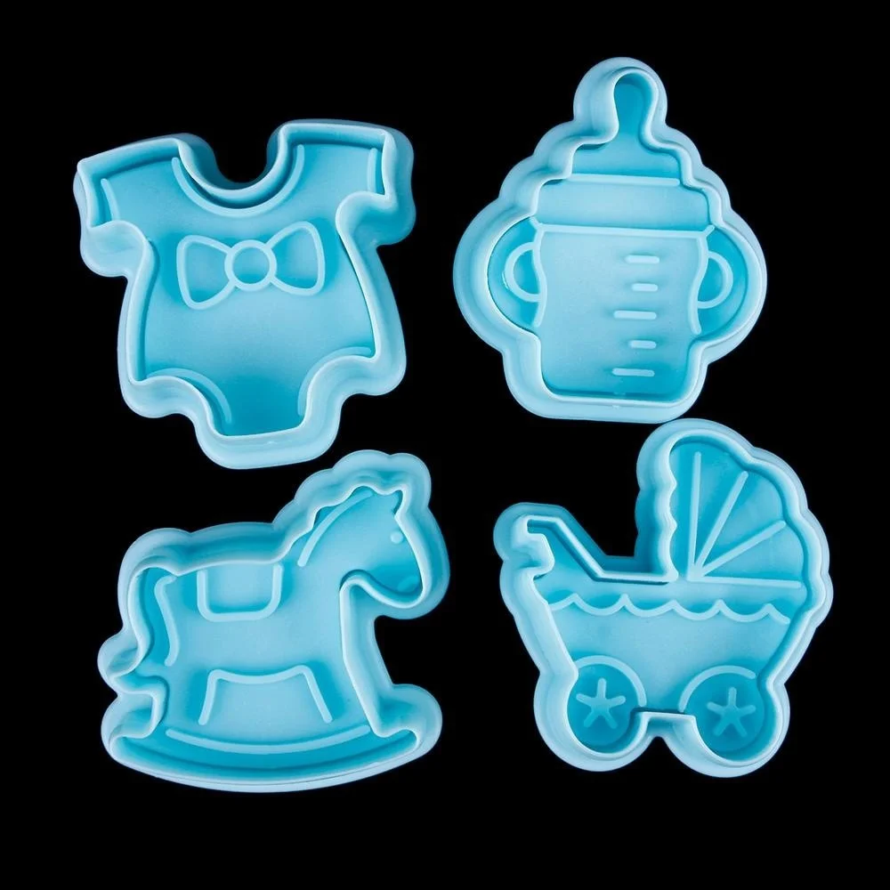 

4Pcs/set Cookie Cutter Cake Cartoon Baby Toy Decor Sugar Paste Loaf Sugarcraft Plunger Fondant Cutter Tool Random Color