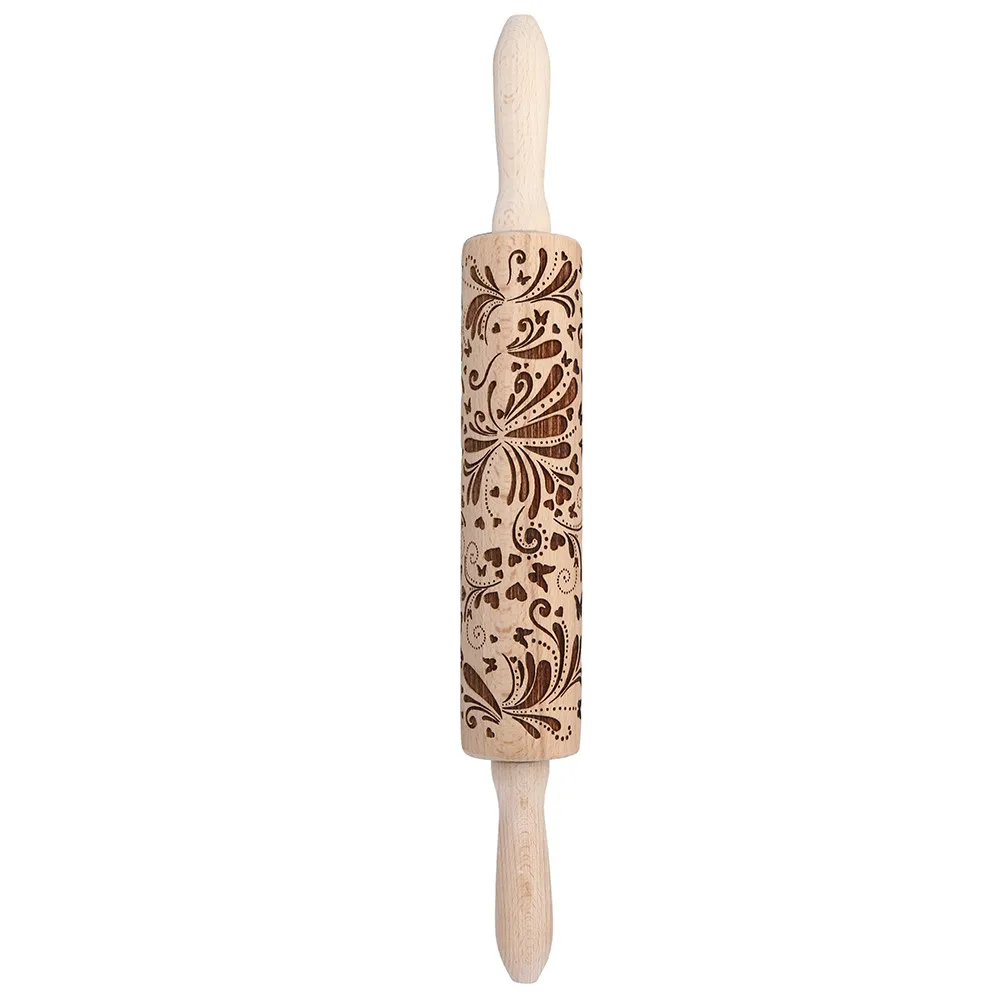

Non-stick Kitchen Wooden DIY Christmas Embossing Rolling Pin Engraved Carved Embossed Wood Rolling Pin Baking Tool 18Oct