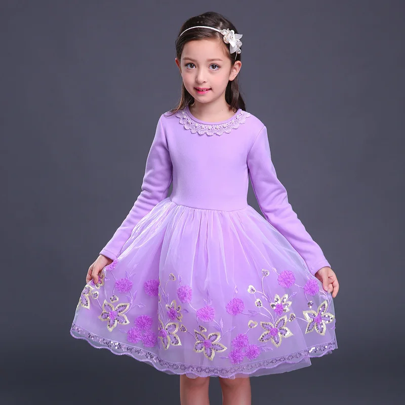 

Spring Kids Girls Dress 6 8 10 12 to 14 Years Flower Embroidery Lavender Red Party Dresses Children Casual Princess Costume 8L9B