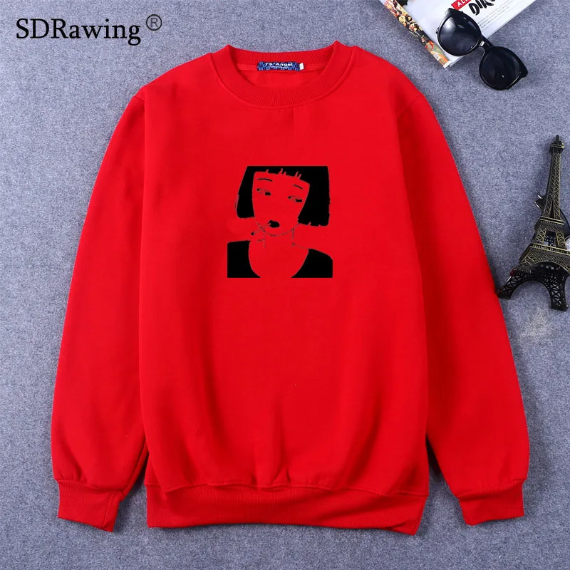 Smoking Girl Anime Sweatshirts Funny Punk Harajuku Hip Hop Rock Sweatshirts Women Sweatshirts Femme 2018
